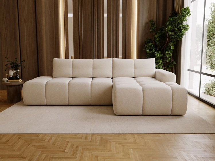 Ecksofa L-Form Rechts mit Schlaffunktion und Bettkasten Montero Creme