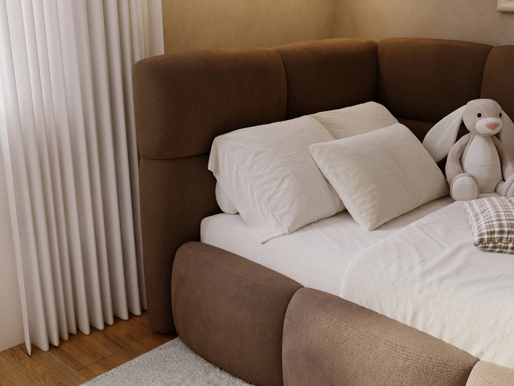 Gepolstertes Jugend-Einzelbett mit Bettkasten und Holzrost 90x200 Modo One Rechts Braun