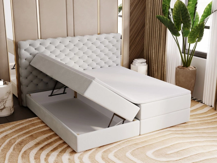 Boxspringbett mit Bettkasten 140x200 Bergamo Hellgrau