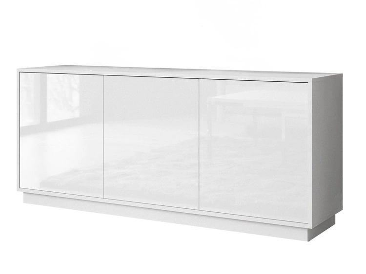 Dreitürige Kommode 154 cm im Glamour-Stil auf weißem Sockel Vivance Weiß Hochglanz