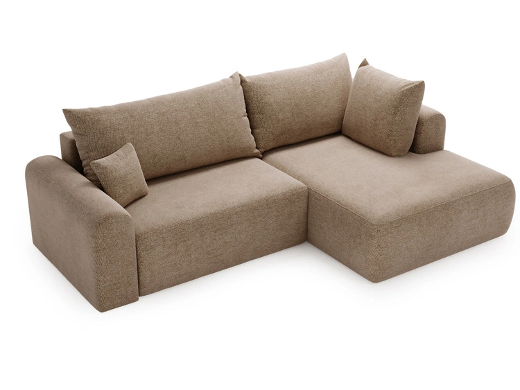 Ecksofa L-Form mit Schlaffunktion und Bettkasten Savana Bis Dunkelbeige