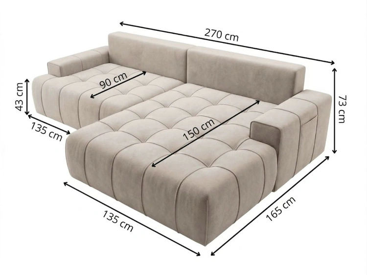 Ecksofa L-Form mit Schlaffunktion und Bettkasten Tulio Rechts Creme
