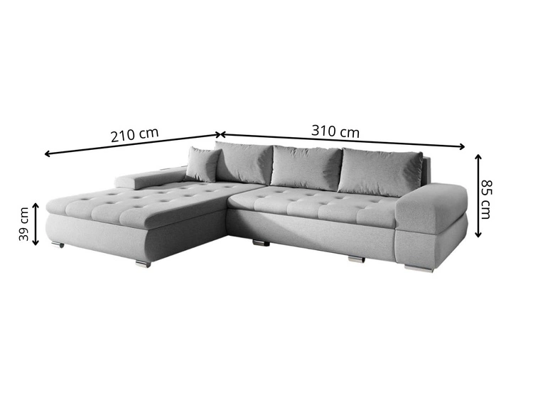 Ecksofa L-Form mit Schlaffunktion und Bettkasten Sonia Hellblau