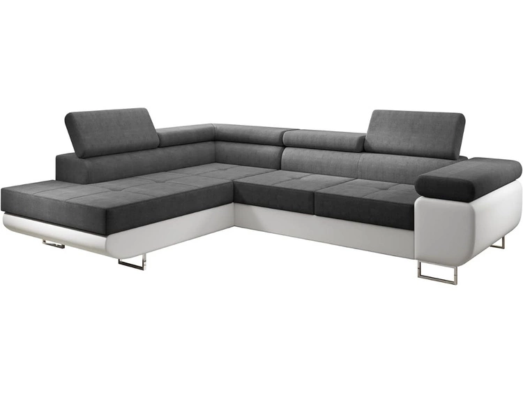 Ecksofa L-Form Links mit Schlaffunktion und Bettkasten Solam L Dunkelgrau, Weiß