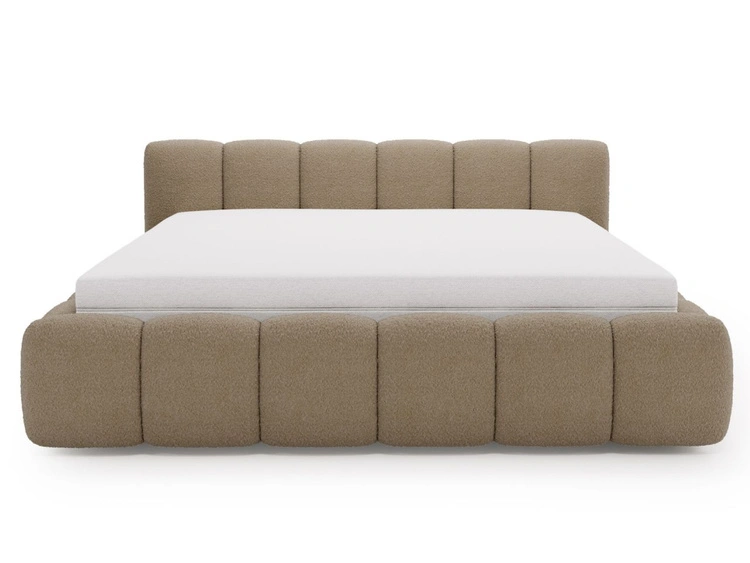 Polsterbett mit Bettkasten und Lattenrost 140x200 Cloud Low Bouclé-Stoff Braun