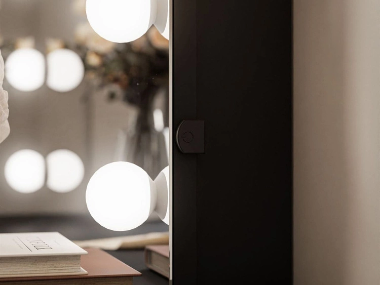 Schminktisch im Glamour-Stil mit Schubladen, Spiegel und LED-Beleuchtung Olivine Elite Schwarz Hochglanz