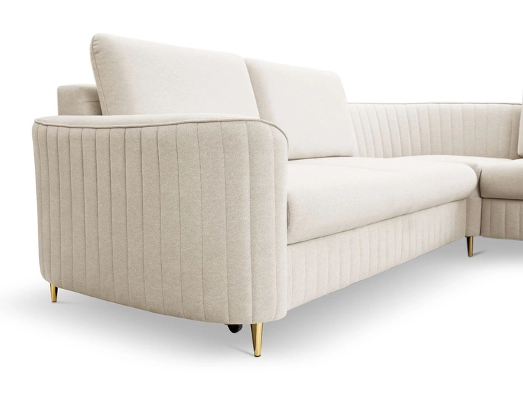 Ecksofa L-Form Links mit Schlaffunktion und Bettkasten Limon Beige