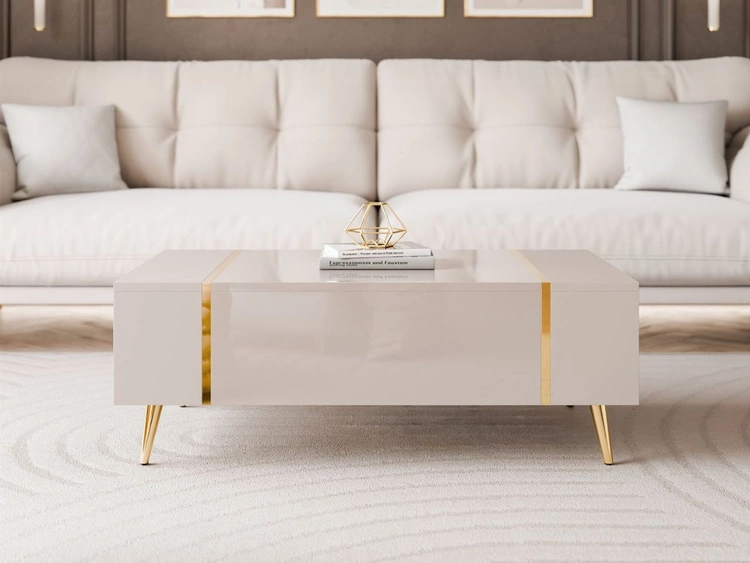 Couchtisch auf goldenen Beinen im Glamour-Stil Lunelie Kaschmir Hochglanz