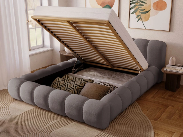 Polsterbett mit Bettkasten und Lattenrost 160x200 Doria Grau