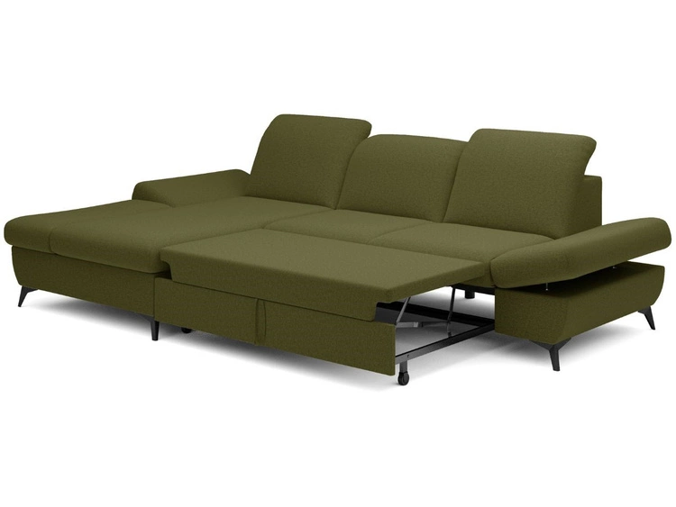Ecksofa L-Form Links mit Schlaffunktion und Bettkasten Hannover Dunkelgrün