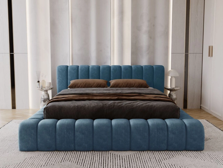 Polsterbett mit Bettkasten und Lattenrost 160x200 Italia Blau