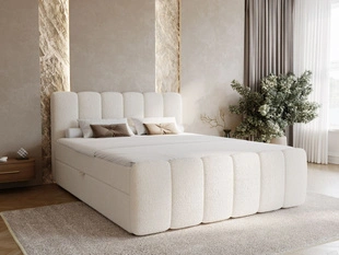 Boxspringbett mit Bettkasten 180x200 Bouclé-Stoff Cloud Beige