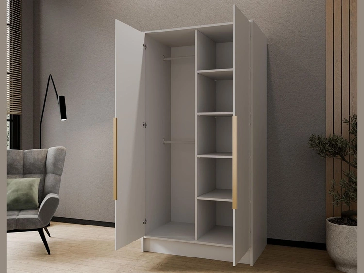 Kleiderschrank 100 cm Perugia Weiß mit goldenen Griffen