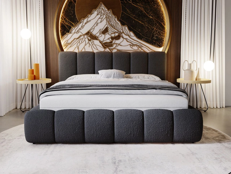 Polsterbett mit Bettkasten und Lattenrost 160x200 Cloud Bouclé-Stoff Schwarz