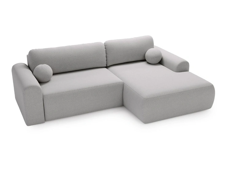 Ecksofa L-Form mit Schlaffunktion und Bettkasten Savana Rechts Bouclé-Stoff Grau