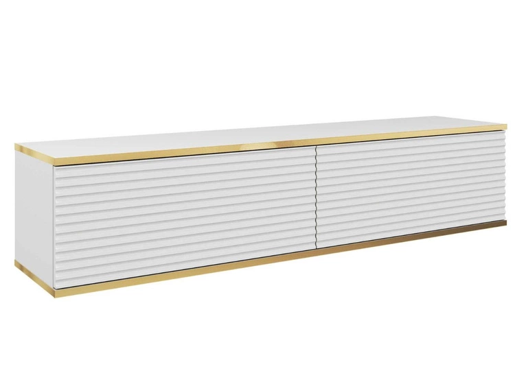 TV-Lowboard Hänge mit Türen 135 cm Diolo Weiß mit geriffelter Vorderseite