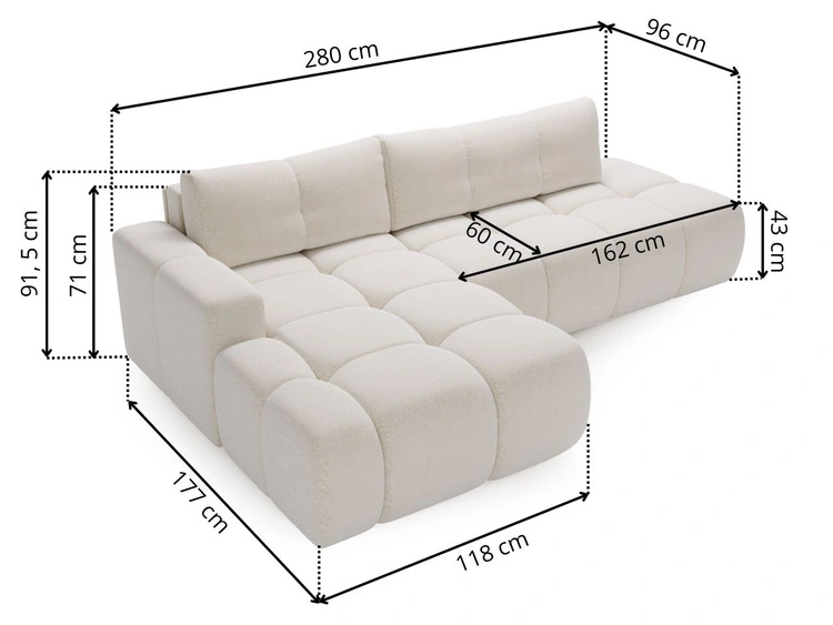 Ecksofa L-Form Rechts mit Schlaffunktion und Bettkasten Montero Creme