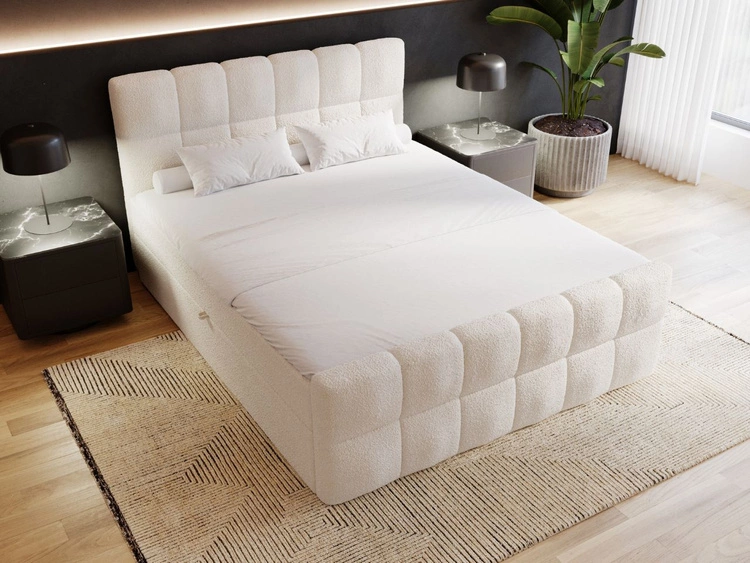 Boxspringbett mit Bettkasten 180x200 Bouclé-Stoff Alicante Beige