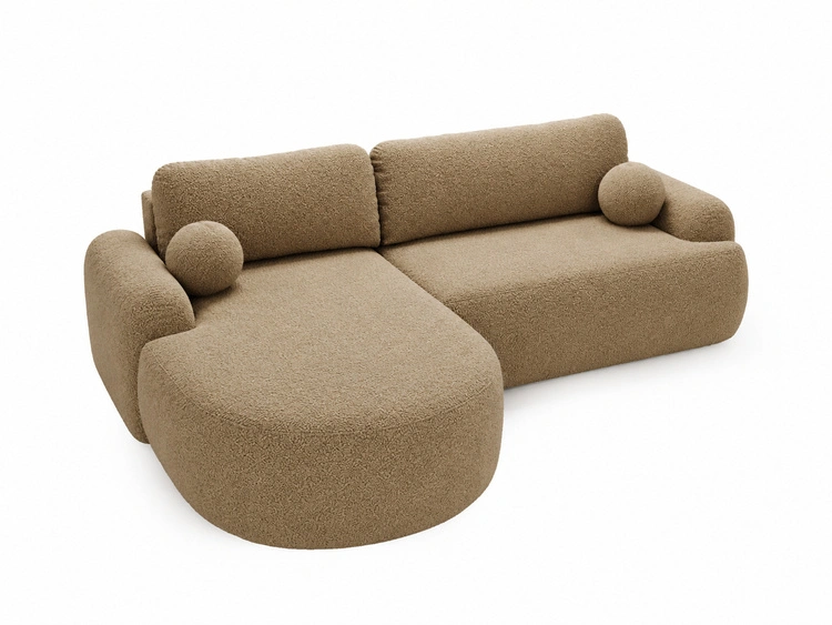 Ecksofa L-Form Links mit Schlaffunktion und Bettkasten Aurio HellBraun