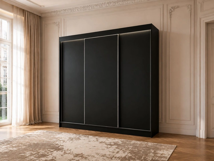 Schiebetürenschrank 250 cm mit LED-Beleuchtung Diano Schwarz