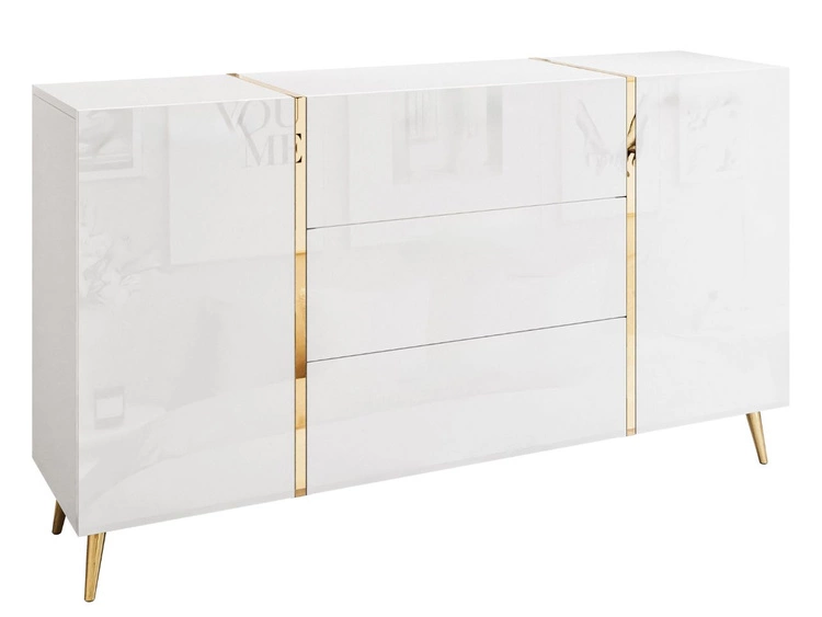 Wohnzimmer-Set mit goldenen Metallbeinen im Glamour-Stil Lunelie Weiß Hochglanz