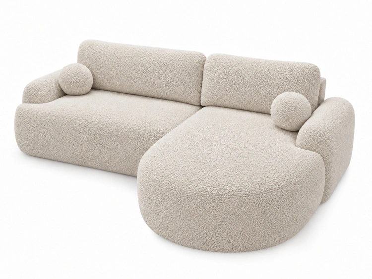 Ecksofa L-Form Rechts mit Schlaffunktion und Bettkasten Aurio Creme