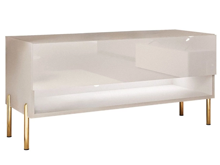 TV-Schrank 90 cm mit LED-Beleuchtung und goldenen Metallbeinen Aurelie Kaschmir Hochglanz