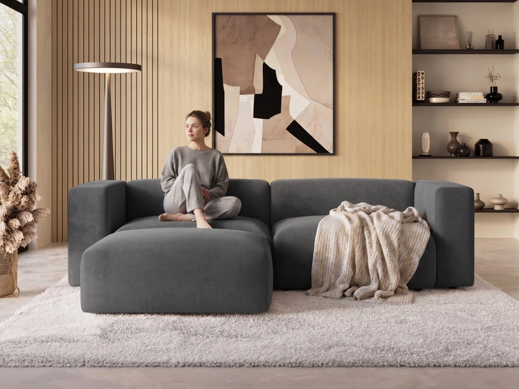 Ecksofa L-Form Links Moderne Cord Ecksofa Landi Dunkelgrau