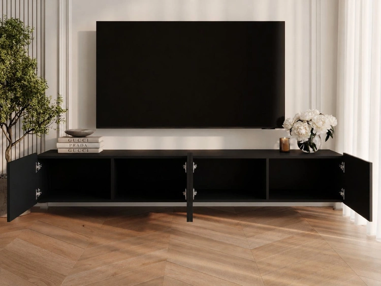 TV-Lowboard mit Türen 200 cm Kioto Schwarz matt