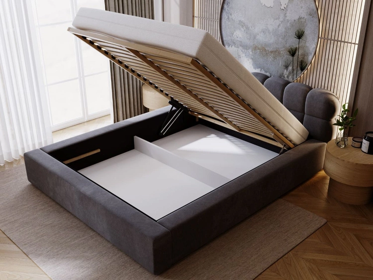 Polsterbett mit Bettkasten und Lattenrost 140x200 Plaza Dunkelgrau