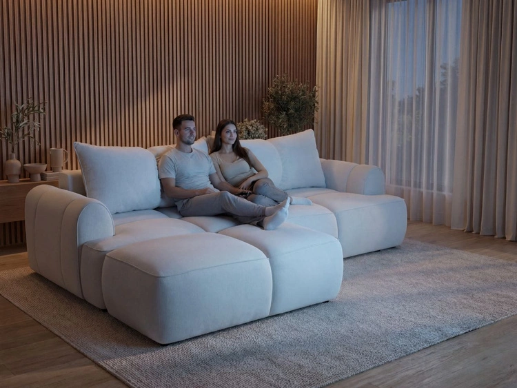 Ecksofa L-Form Links mit Schlaffunktion und Bettkasten Bonno Creme