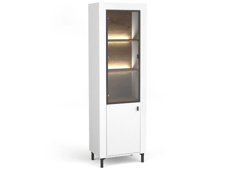 Schmale Standvitrine mit LED-Beleuchtung Messina Weiß
