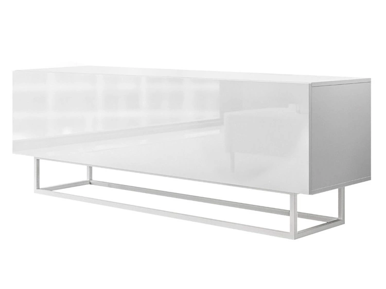 TV-Lowboard mit Türen auf Weißen Metallgestell 150 cm Nodoo Weiß Hochglanz