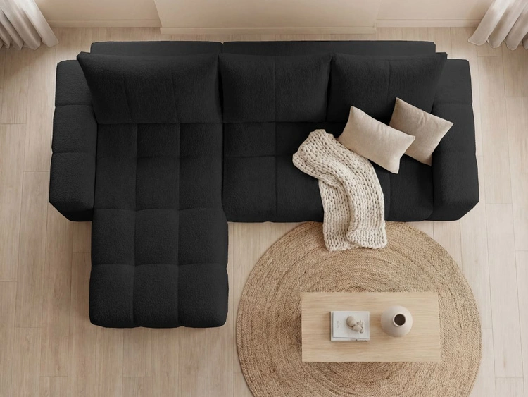 Ecksofa L-Form mit Schlaffunktion und Bettkasten Bresso Schwarz