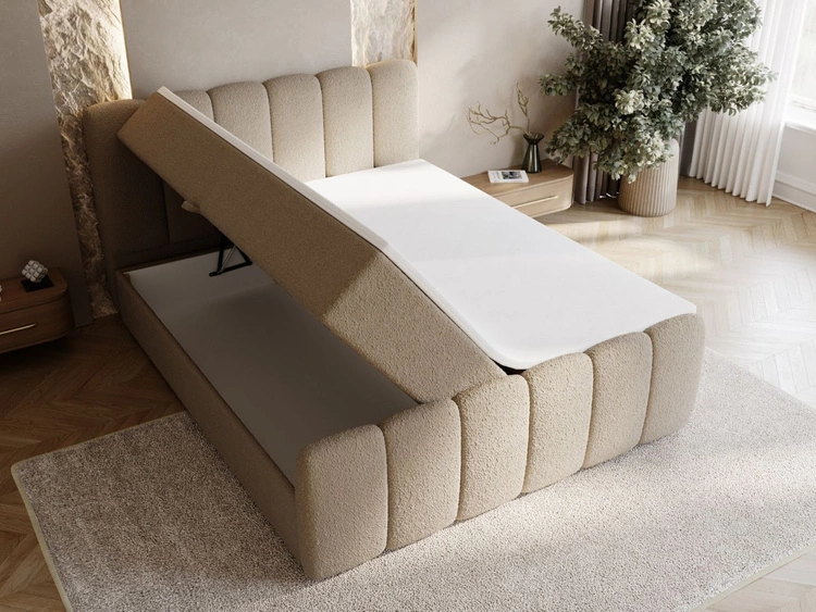 Boxspringbett mit Bettkasten 200x200 Bouclé-Stoff Cloud Braun