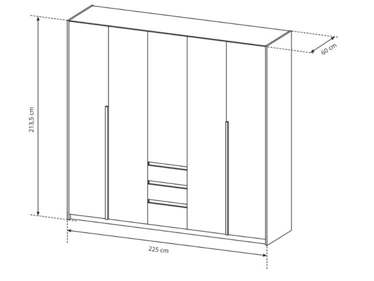 Fünftüriger Kleiderschrank mit Drehtüren und LED-Beleuchtung Baffi Eiche Craft Gold, Weiß