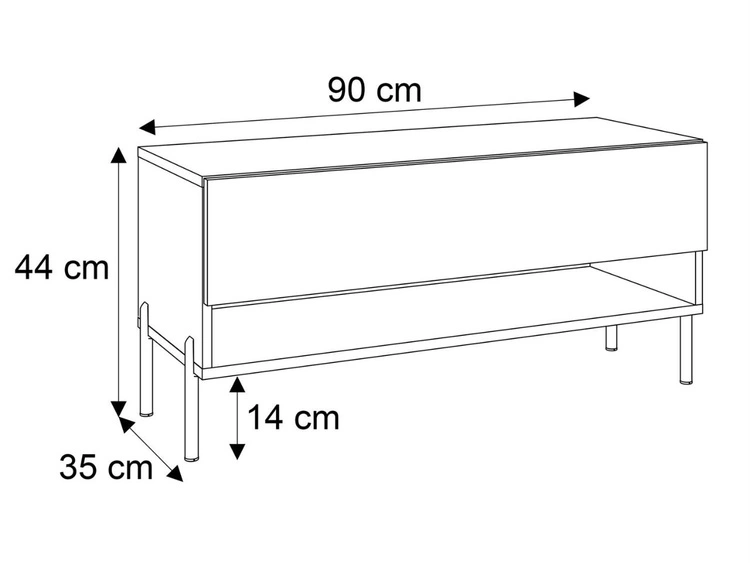 TV-Schrank 90 cm mit LED-Beleuchtung und schwarzen Metallbeinen Aurelie Kaschmir matt
