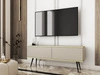 TV-Lowboard mit Türen 135 cm Diolo Beige mit geriffelter Vorderseit auf schwarzen Beinen 