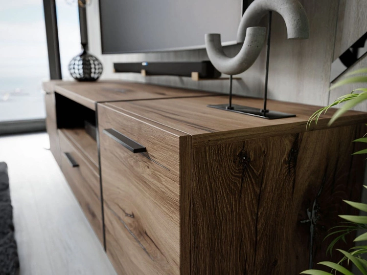 TV-Lowboard im Loft-Stil, zweitürig mit Schublade Lunelie Flagstaff-Eiche