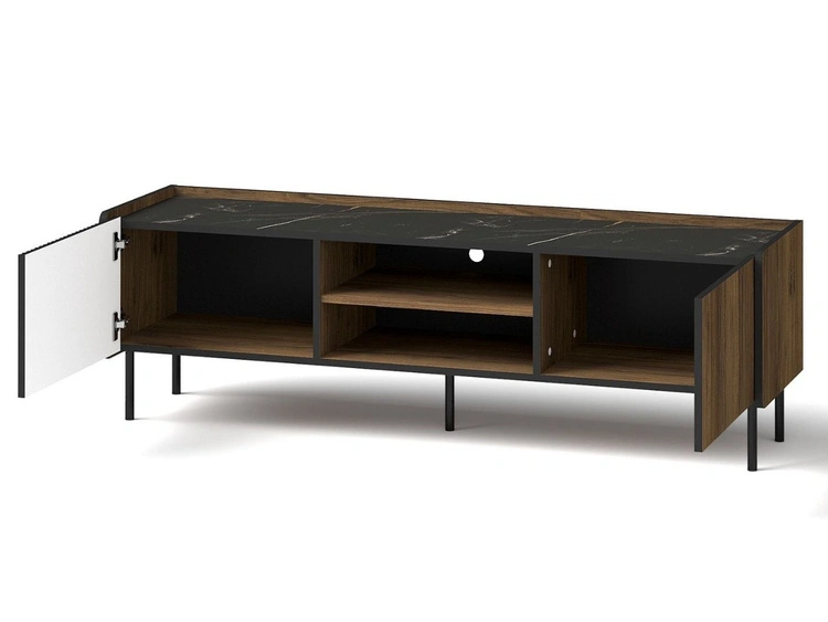 TV-Lowboard mit Türen 150 cm Pascale Nussbaum Warmia, Schwarz