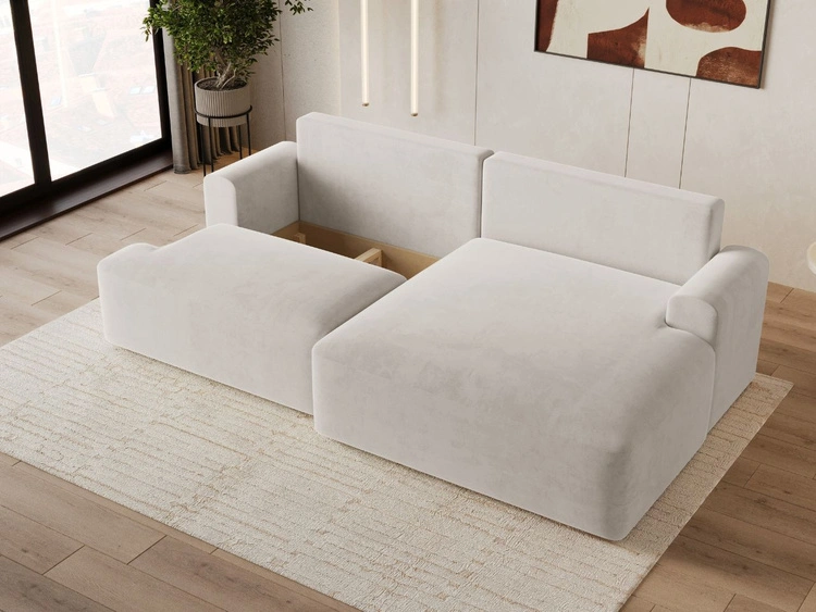 Ecksofa L-Form mit Schlaffunktion und Bettkasten Serene Rechts Hellbeige
