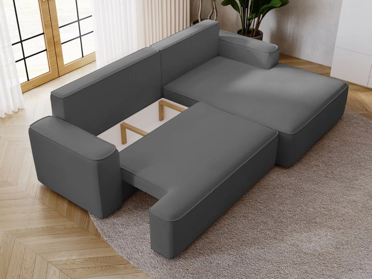 Ecksofa L-Form Rechts mit Schlaffunktion und Bettkasten California Grau