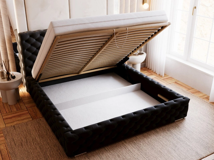 Polsterbett mit Bettkasten und Lattenrost 120x200 Astra Schwarz