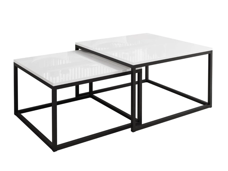 Couchtisch auf schwarzem Gestell Asumi Weiß Hochglanz 36x42