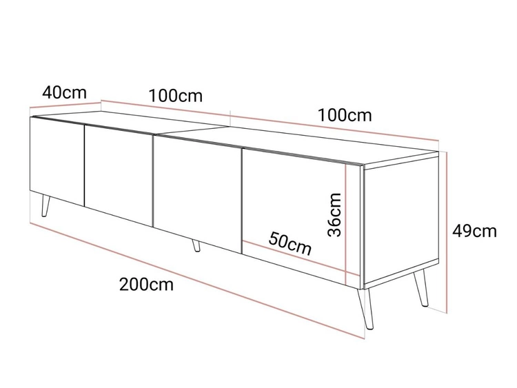 TV-Lowboard mit Türen auf Silbernen Metallbeinen 200 cm Noaé Schwarz Hochglanz