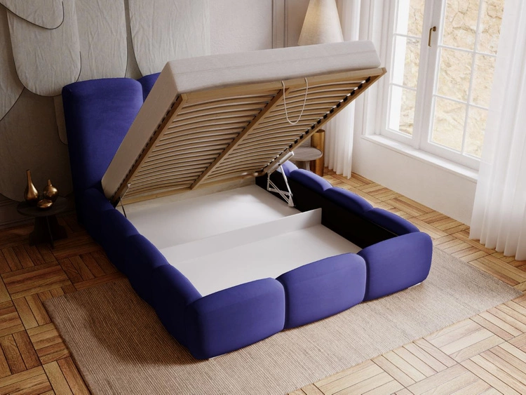 Polsterbett mit Bettkasten und Lattenrost 200x200 Bubble Blau