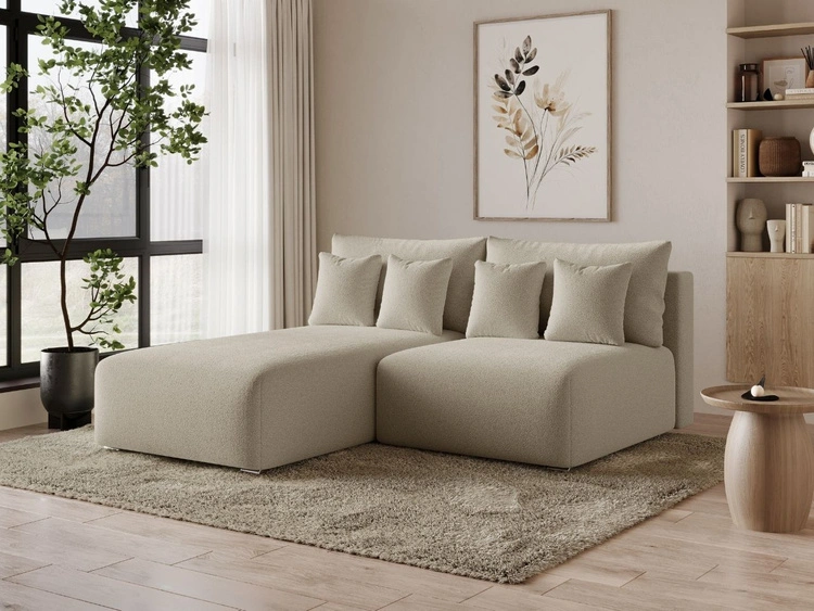 Ecksofa L-Form Links mit Schlaffunktion und Bettkasten Ronni Beige