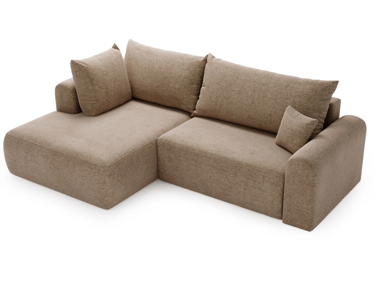 Ecksofa L-Form mit Schlaffunktion und Bettkasten Savana Bis Dunkelbeige