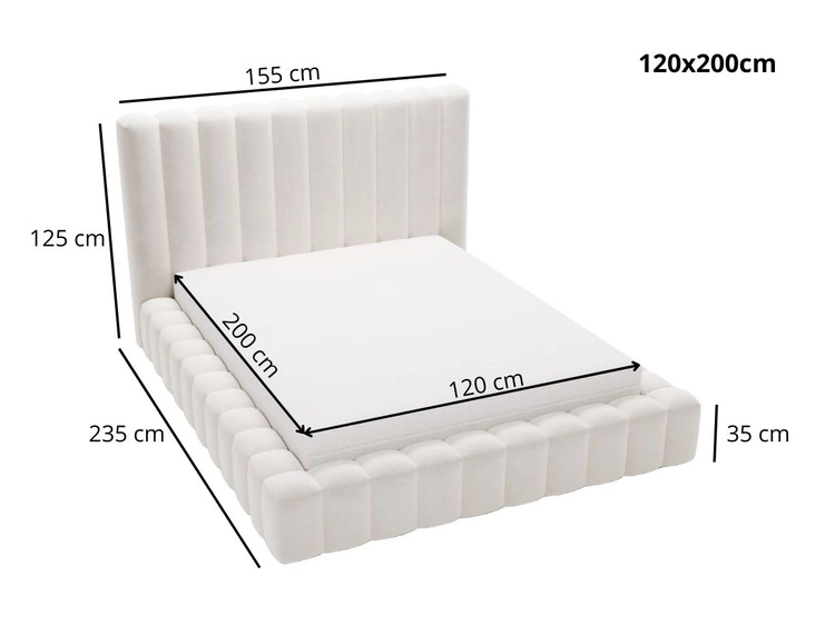 Polsterbett mit Bettkasten und Lattenrost 120x200 Rotto Beige