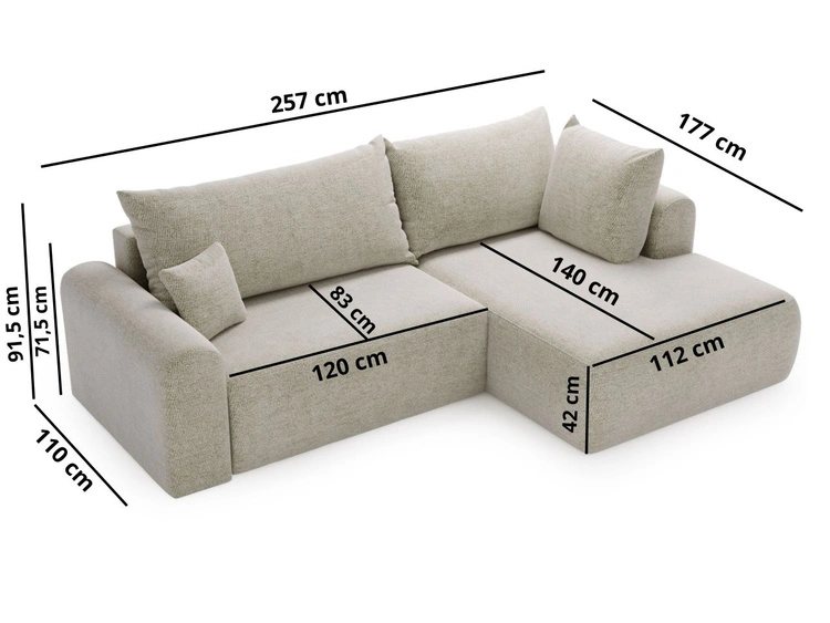 Ecksofa L-Form mit Schlaffunktion und Bettkasten Savana Bis Beige